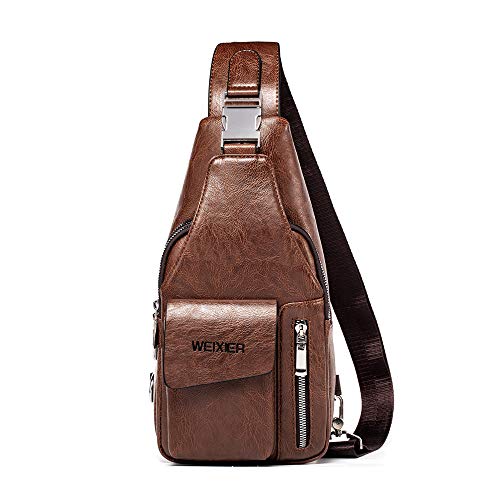 WEIXIER Men's Leather Sling Bag Chest Shoulder Backpack | Weixier Shop